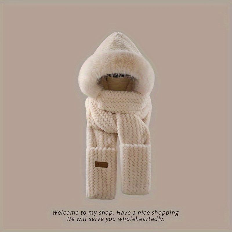 

Winter Women's Plush Hat Warm Hat Scarf Gloves Integrated Hat Outdoor Ear Protection Thickened Three-piece Set Lei Hat