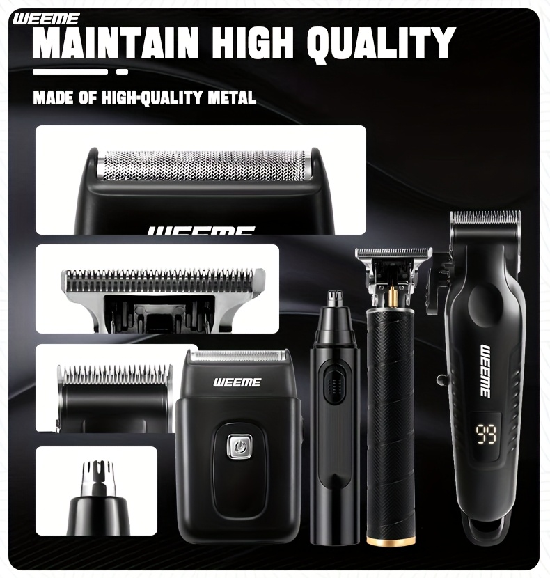  4pcs mens grooming kit rechargeable hair clipper set with nose trimmer electric shaver detail trimmer ideal fathers day gift supports usb charging 8limit combs valentines day gift Product details 3