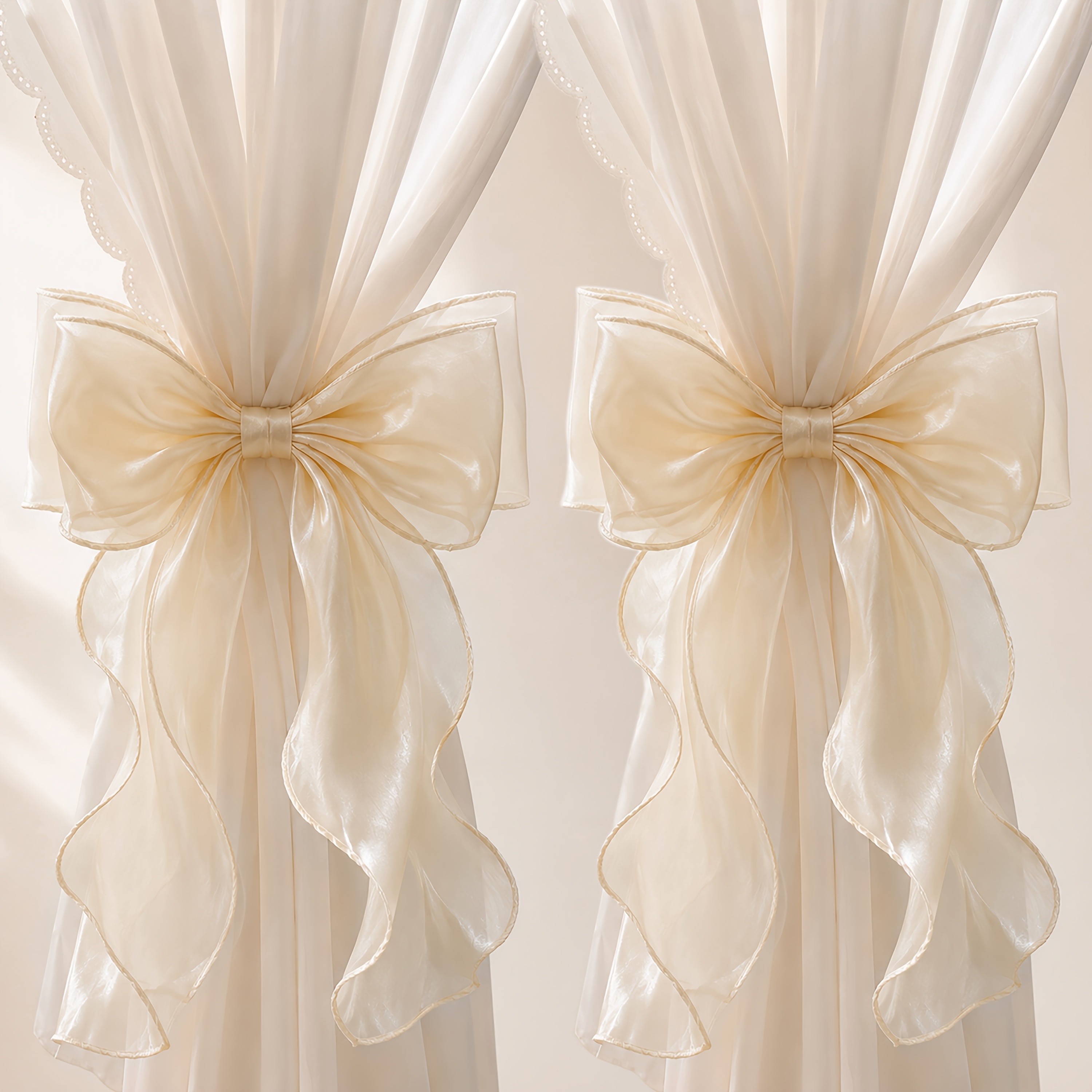 TEMU 2pcs Attaches de rideaux nœud en style français, Attaches de rideaux en ruban de tulle, Attaches de rideaux multicolores perçage pour rideaux