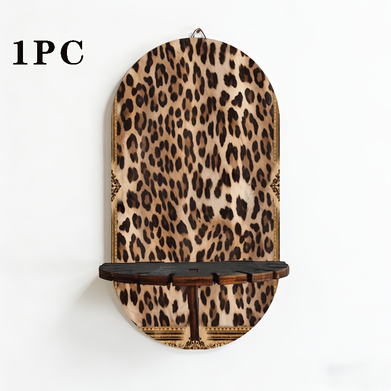 TEMU Plat 2D Étagère Murale/Porte-bougie/Étagère d' en Bois Imprimé Motif Léopard Style Bohème, Convient pour la Décoration de la , de la Fête des
