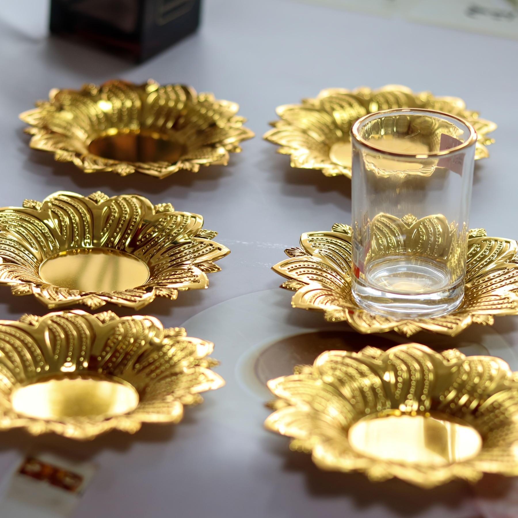 Image of 6 New Style Sunflower Shaped Pattern Tea Coasters Cup Craft Ornaments
