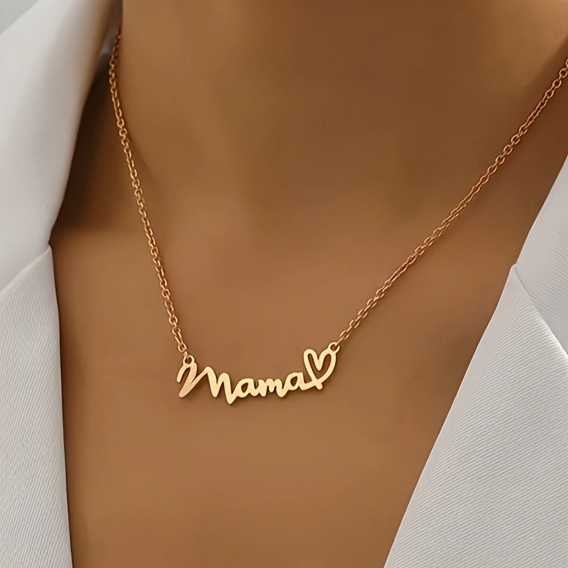 TEMU 1pc Collier Chaîne Clavicule Cœur MAMA Design Facile Transfrontalier, Collier Chaîne de Cou Style Cadeau , Cadeau Meilleure Fête des Mères