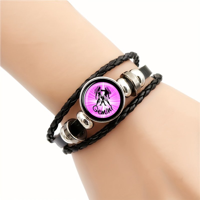 Women's Gemini Zodiac Sign Bracelet with Purple Design