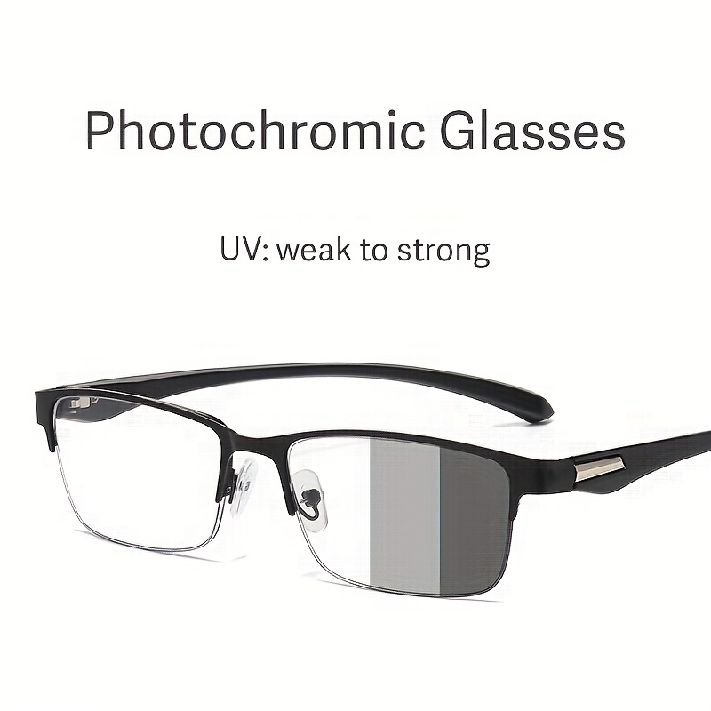 

A Pair Of Men's Photochromic Half-frame Glasses With Frames, Color-changing Lenses, Square Frames, Non-prescription, No Accessories, Perfect Gift.