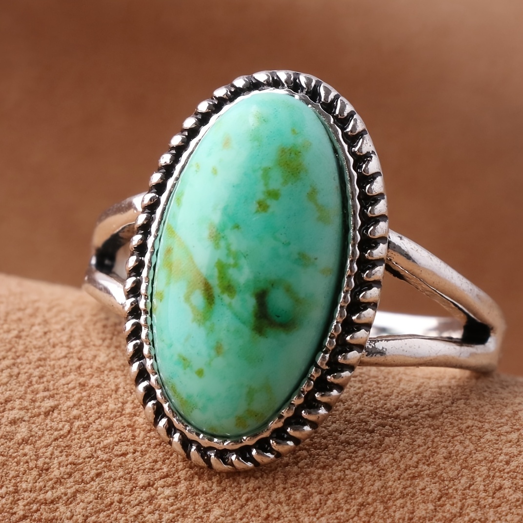 Vintage Oval Turquoise-Effect Printed Ring