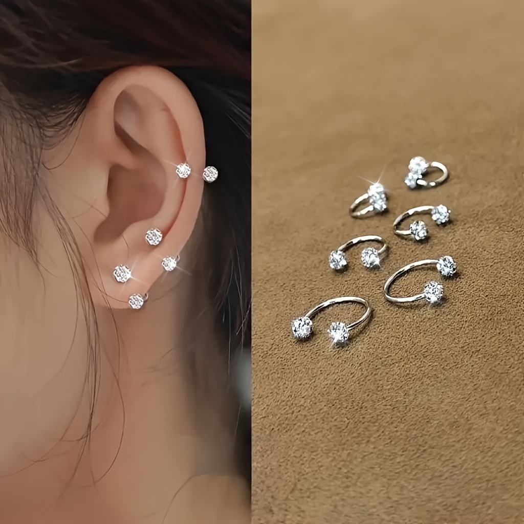 

4pcs Titanium Steel Ear , Double-ended , Embellished, Steel , All- Ear Jewelry For Women