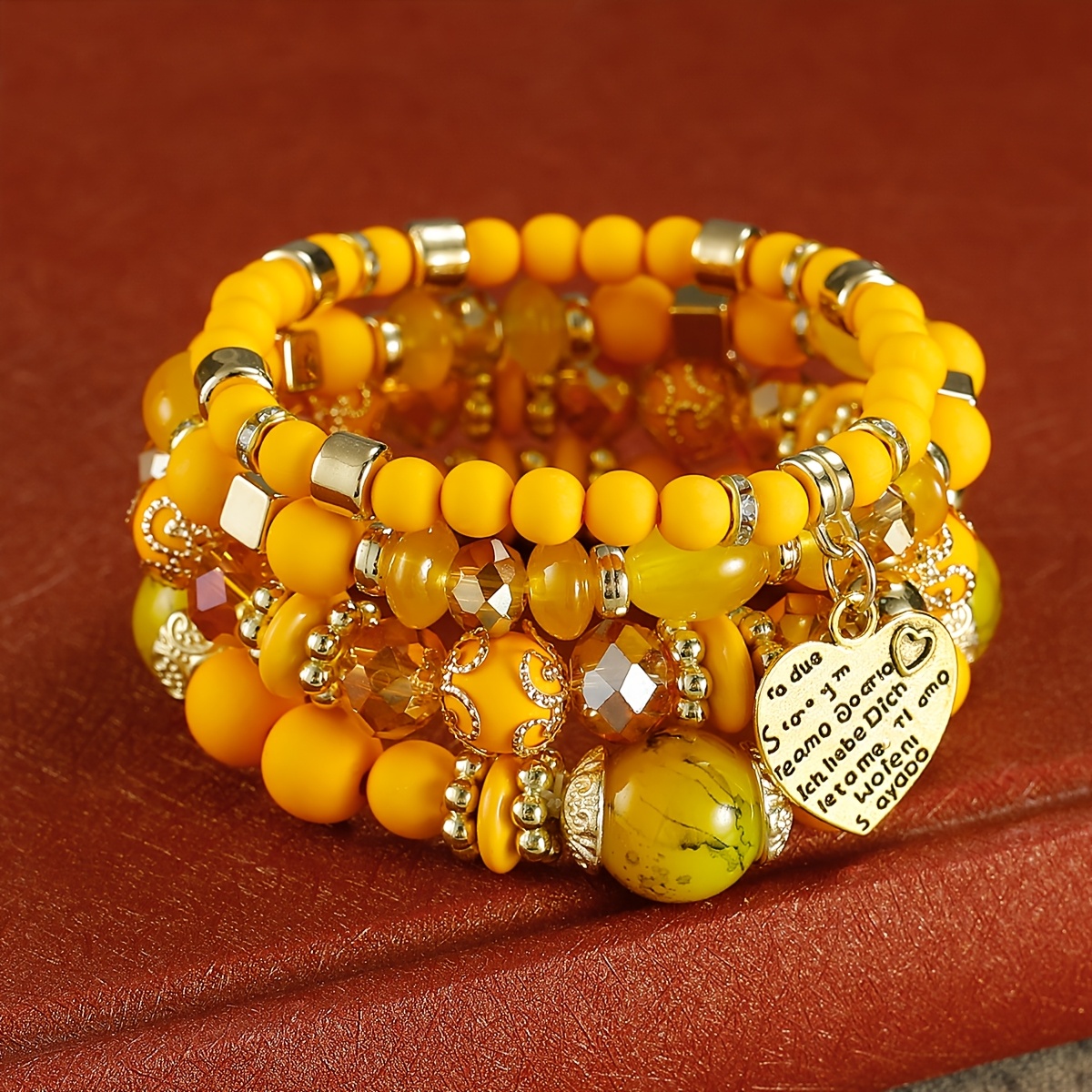 TEMU Bracelet multicouche avec 4 pendentifs de cœur