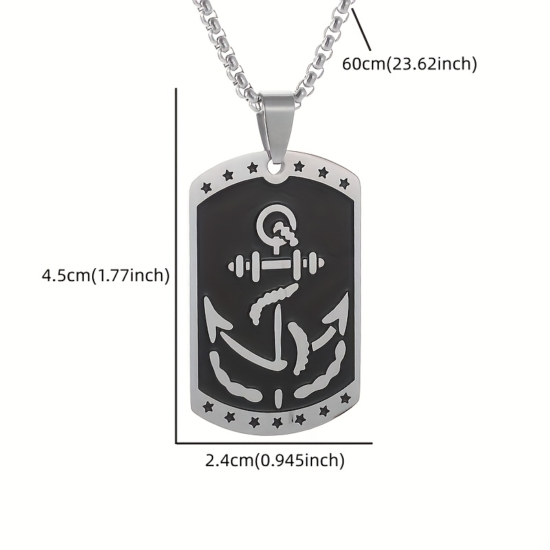 Classic Square Pendant Necklace, Anchor Pattern