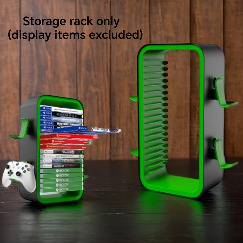 15.8inch Game Storage Tower Compatible With Ps5/ X/ Switch, Universal Video Games Discs Organizers 18pcs With 4 Controllers Holder, Game Disk Box Stand