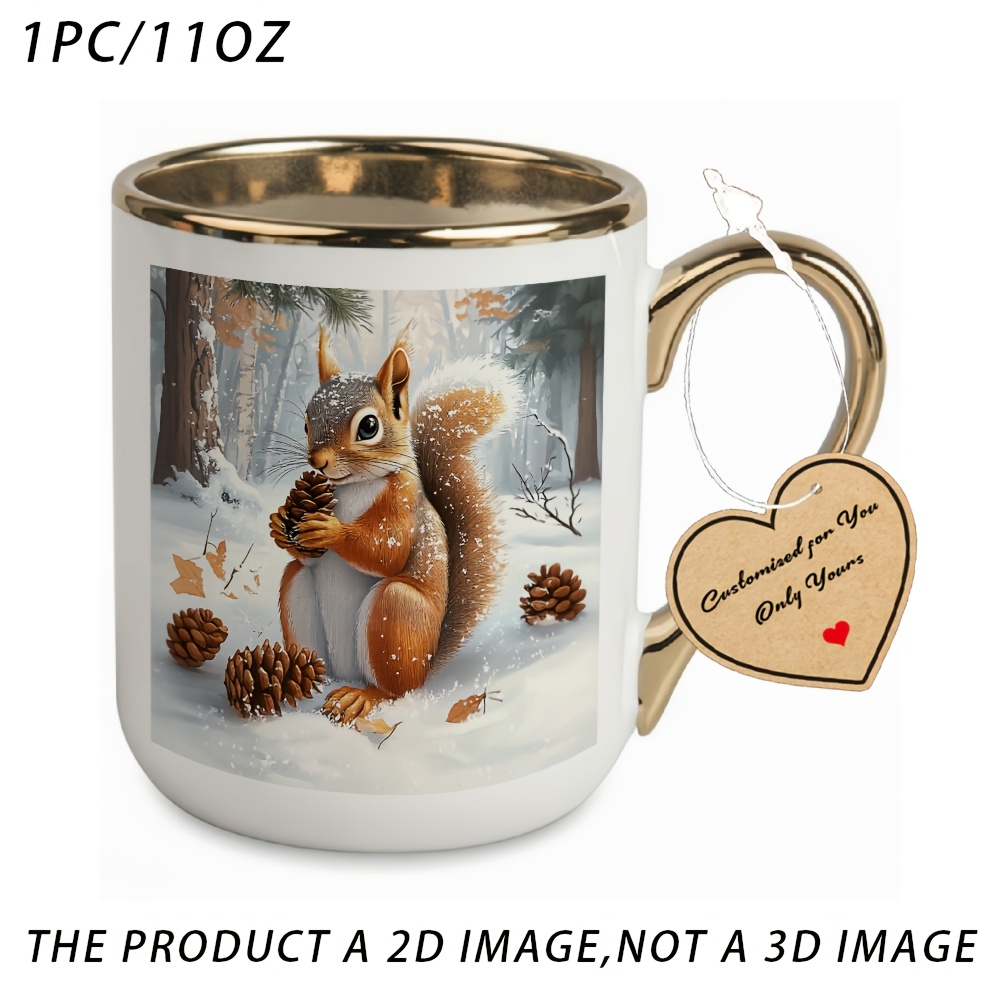TEMU 1pc,squirrel, Pinecones, Elegant Mug For Restaurant And Business, 11oz Ceramic Water Cup, Gift Coffee Cup, Ideal Birthday And Holiday Gift, Very
