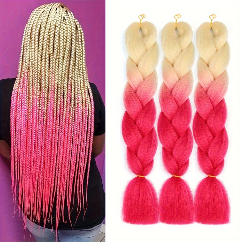 

24 Inch Ombre Braided Hair Synthetic Hair Braided 3pcs/set Synthetic Textured Jumbo Braided Hair Extensions Diy Braided Hairstyles For Year Gift, Hair Extensions