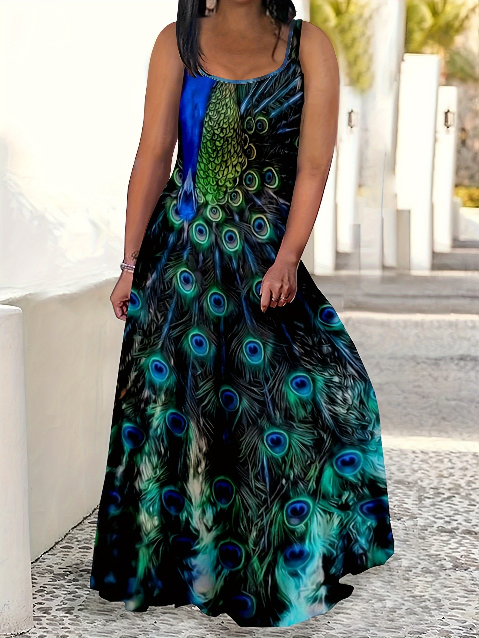 fitted lace wedding dress Peacock Eye Smocked Maxi Dress in Turquoise main image 1