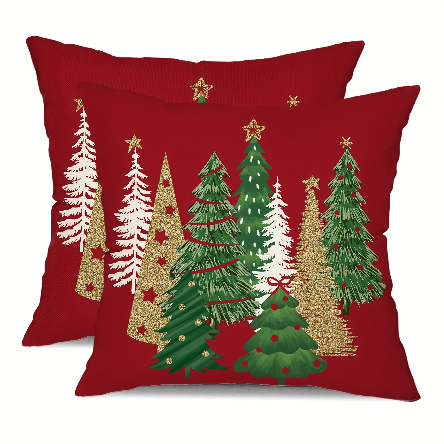 

Style Christmas Tree Decorative Throw Covers Set Of 2, Zippered Cushion Cases For Sofa, Bedroom, Living Room - Machine Washable, Woven Polyester, 18x18 Inches