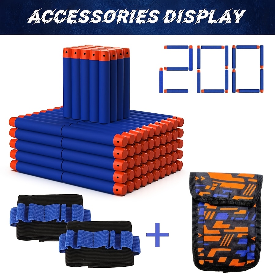 TEMU 200 stk. Kompatible Nerf Guns N- Refill Darts med Håndleddsrem, & Oppbevaringsveske - & Oransje Premium Skumkuler, Giftfrie Refiller for Nerf