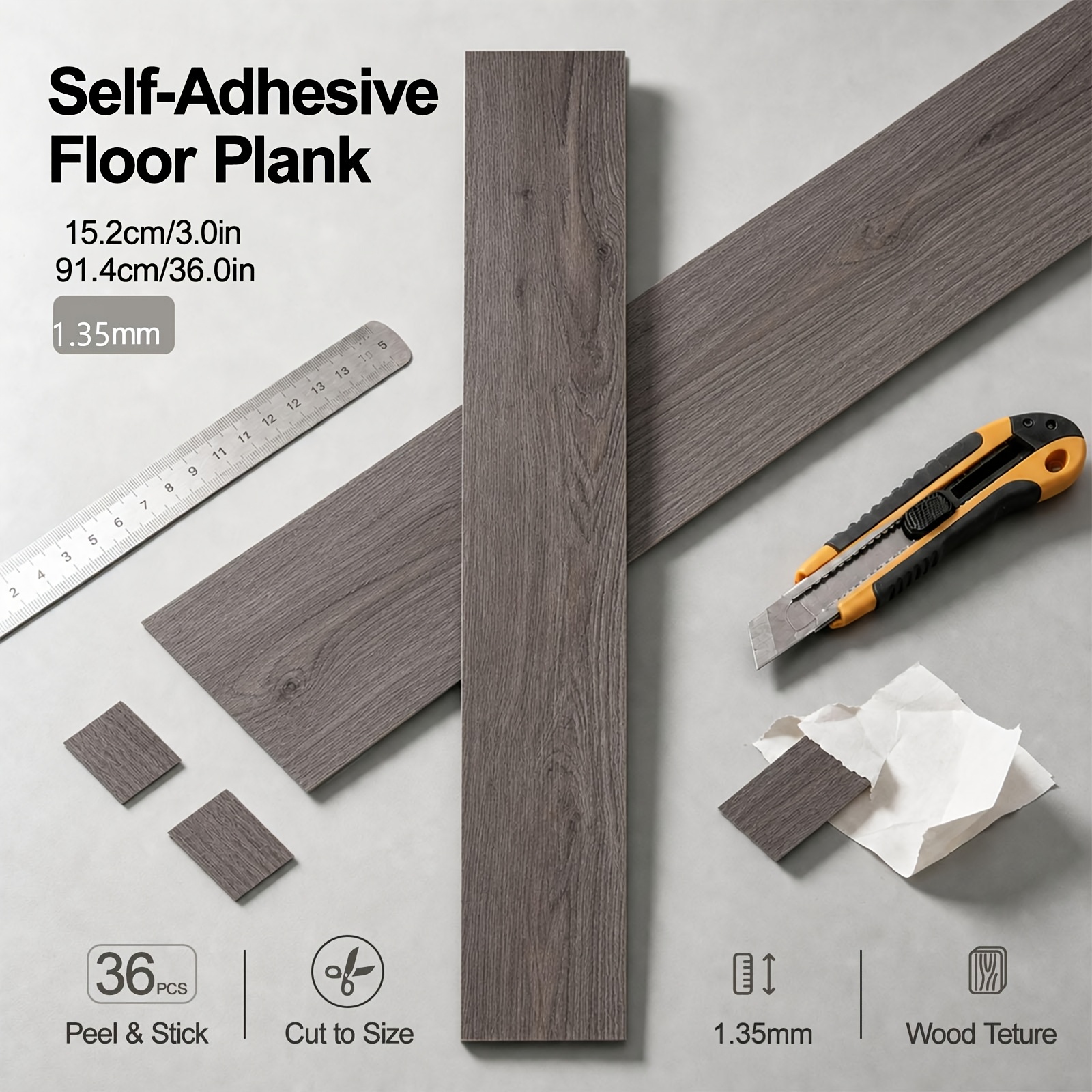Image of 36pcs Self-adhesive Vinyl Peel And Stick Suitable For Indoor Use, Oak Wood Planks With Textured, Easy Clean Cuttable Pvc Floor Tiles, Realistic Wood Grain For Installation, Suitable For Home, Office