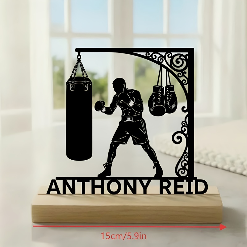TEMU Custom Boxing-themed Nameplate, Boxer Desktop Decorative Ornament, Workstation Sign For Boxing Enthusiasts, Desktop Decoration With Wooden Base,
