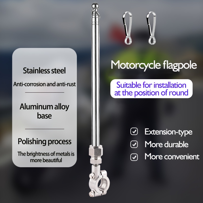 Image of 1pc Adjustable Motorcycle Flagpole, 47inch/ 120cm Extendable Stainless Steel Flagpole Bracket, Anti-corrosion And Rust-resistant, Durable And Beautiful, Suitable For Outdoor Bicycles And Motorcycles