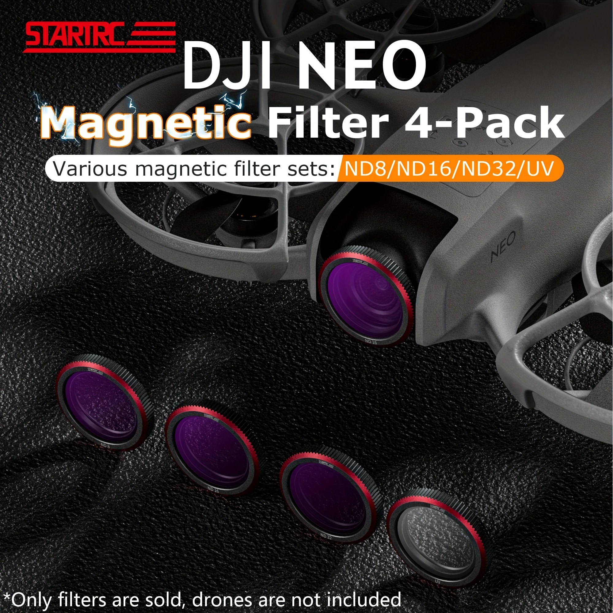 

Startrc Dji Neo 4-pack Camera Lens Filters Set, Uv/nd8/16/32 Polarizing Reducing Accessory Kit, Optical Glass, Waterproof, Photography Equipment