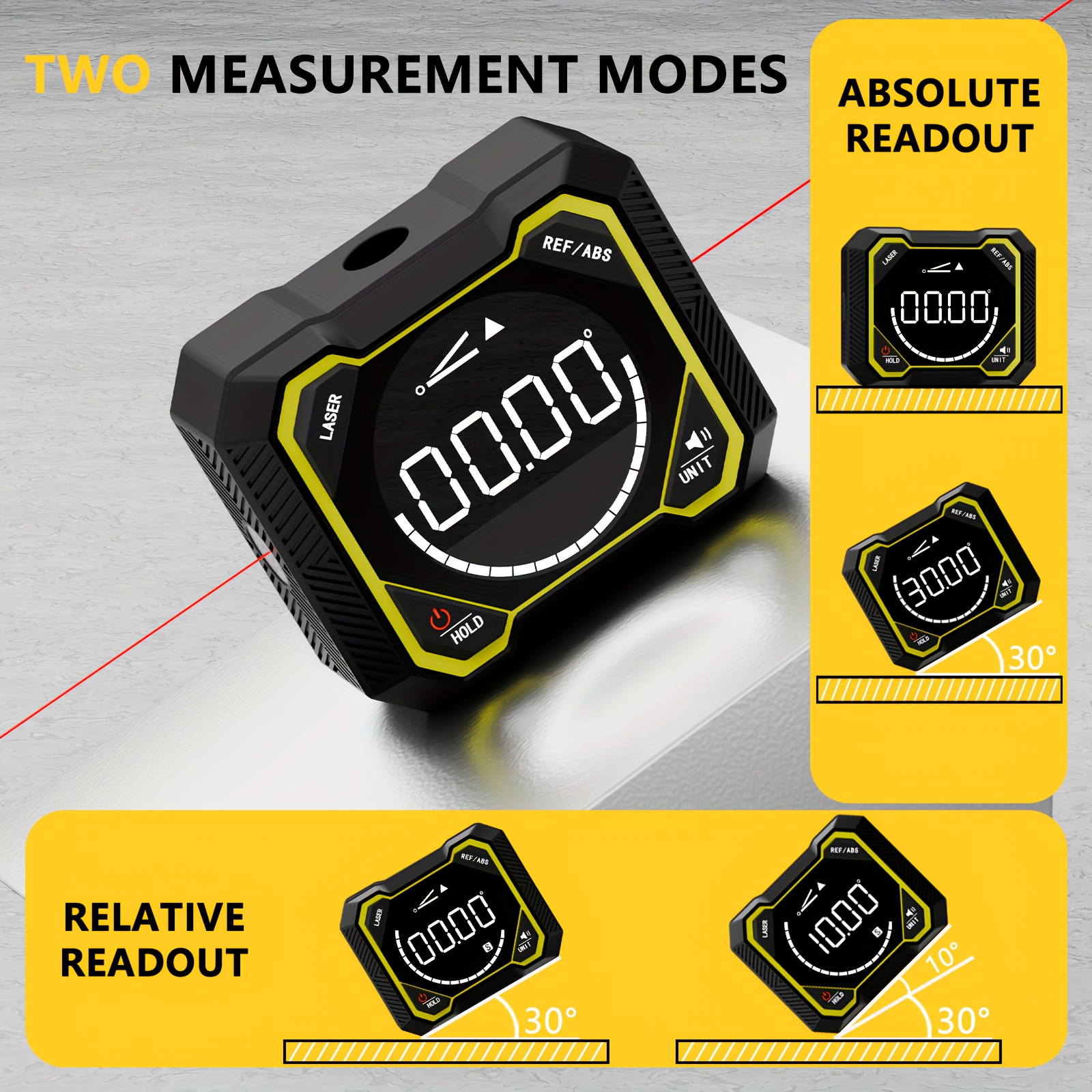 Dual Level With Hd Screen, Tilt Meter With 0.1° Angle Accuracy, 4×90° Angle Range, 1000mah Lithium Battery, Suitable For Construction, Carpentry, And More, Measurement, Portable And Durable