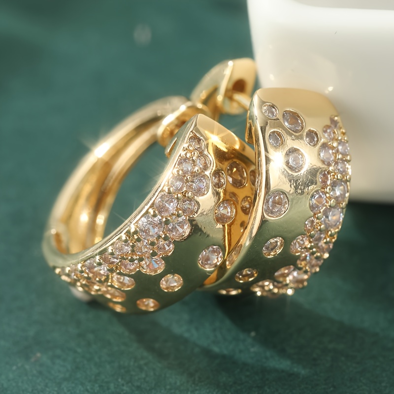 Image of Fashion Synthetic Zirconia Circle Huggie Hoop Earrings For Women Geometric Shape Hoops Ear Golden Color Jewelry Gift