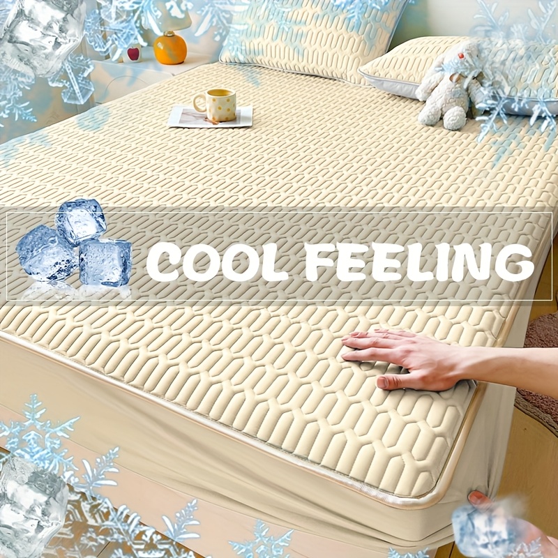 Image of 1pc Summer Soft Cooling Fitted Sheet, Solid Color With Multiple Colors From, , Suitable For Bedrooms, Hotels, And Dormitories