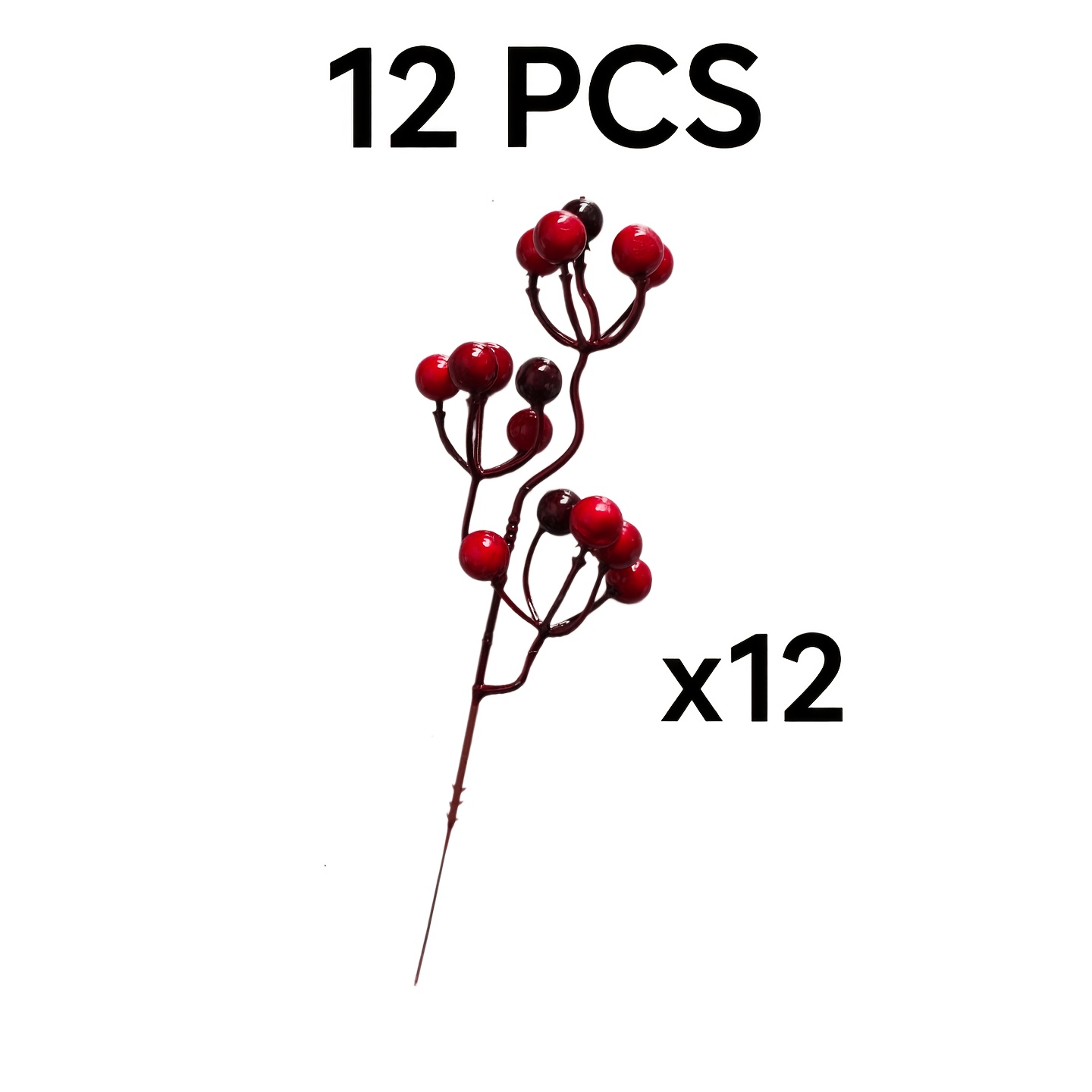 TEMU 12pcs Artificial Red And Black Berry Stems, Fake Branches, Christmas Tree Wreath Garland Ornaments, Crafts, Home Table Floral Arrangement Decor