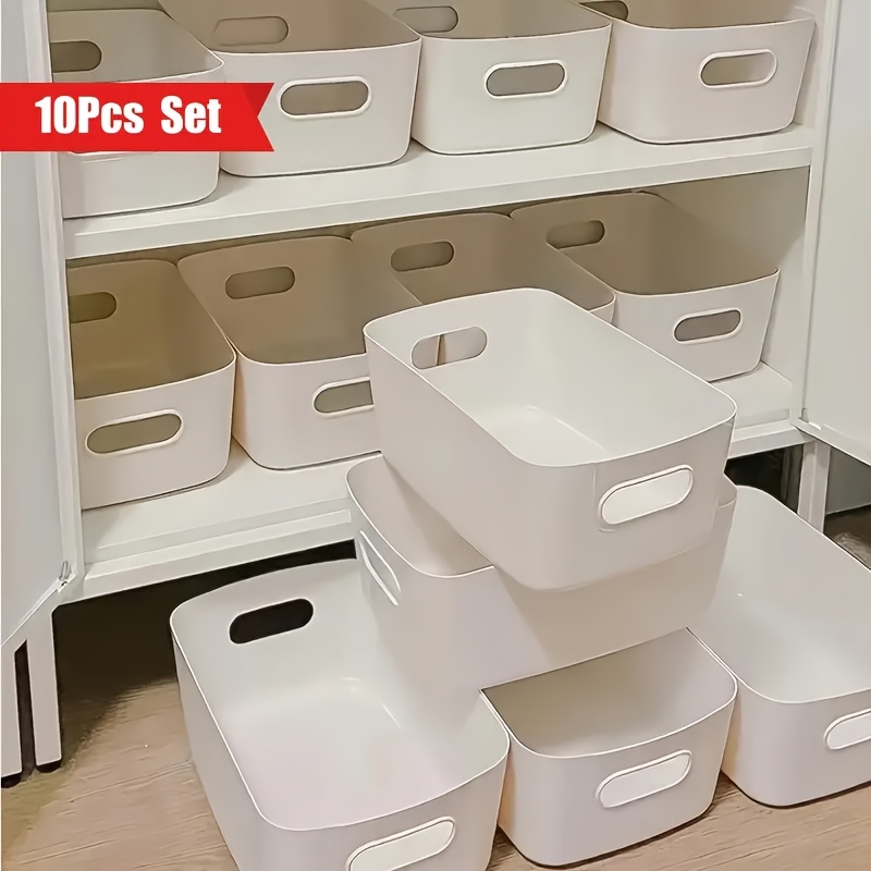 

10pcs White Storage Box Set - & Lightweight Plastic Organizers For Cosmetics, Snacks & More - Bathroom, Kitchen, Dorm