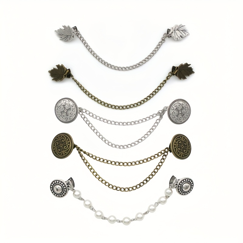 TEMU Ensemble de 5 fermoirs rétro à chaîne et pompon pour pulls, clips antidérapants et réglables pour cardigans et costumes, fermoirs ornementaux