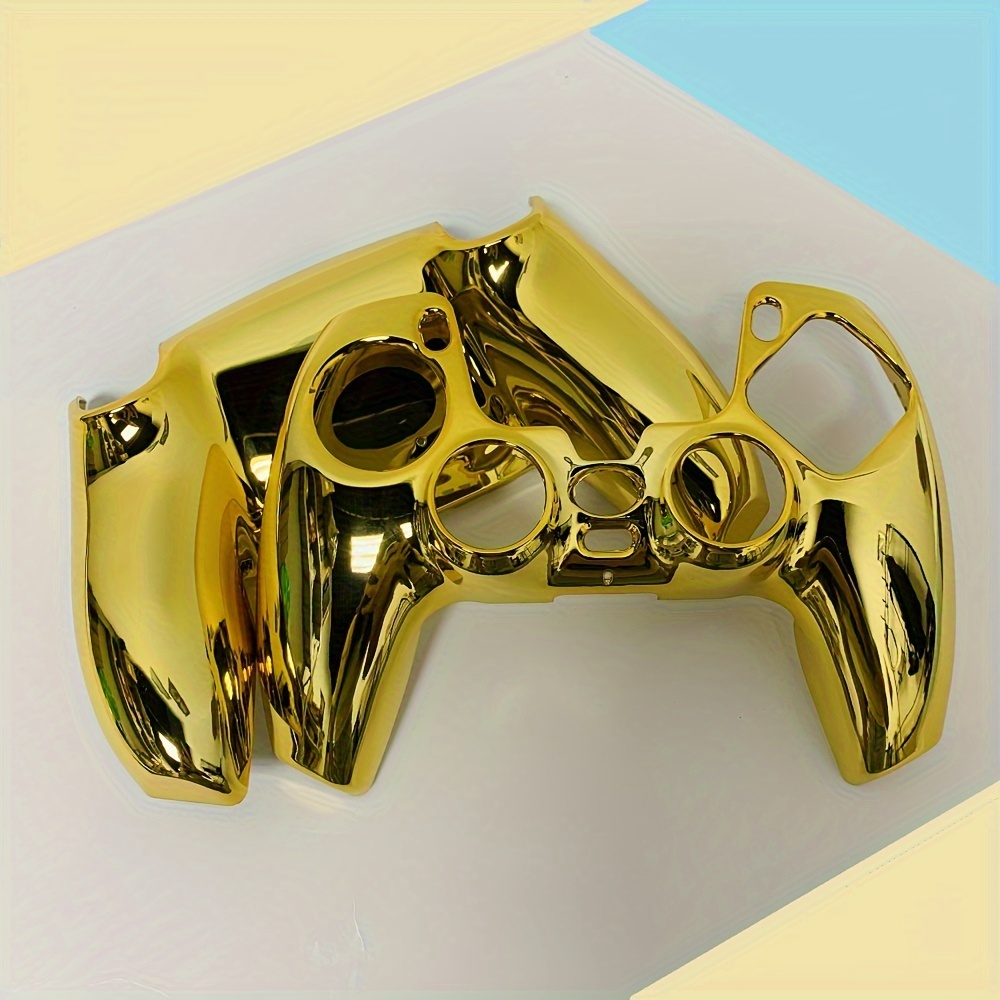 golden chrome glossy replacement shell for ps5 controller eye catching mirror effect abs case decorative trim cover plate for diy ps5 gamepad customization details 7
