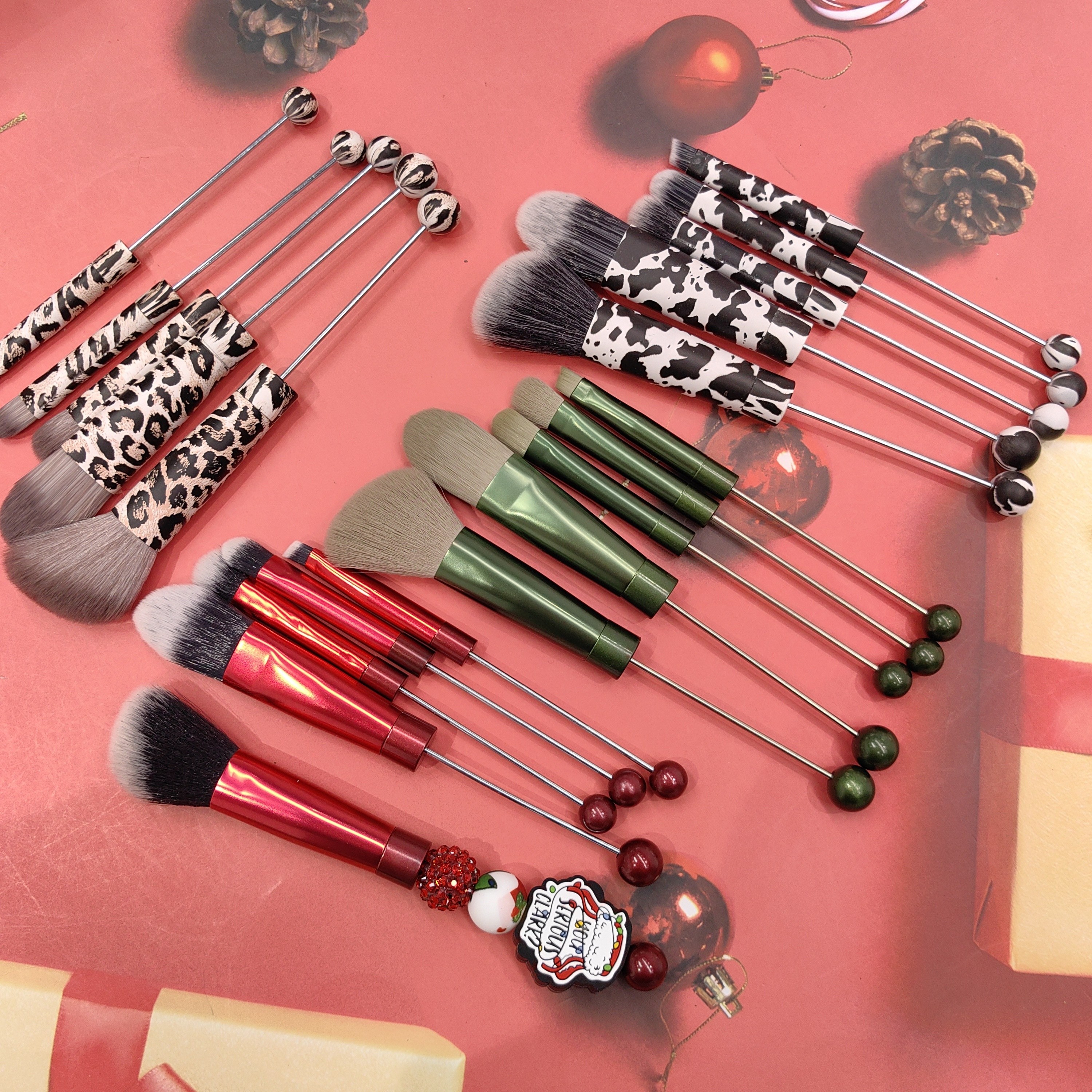 

15pcs/ 20pcs Diy Metal Handle Christmas Beaded Makeup Brush Set Powder Blusher Brush Powder Brush Head Eyebrow Brush Western Style Makeup Tool