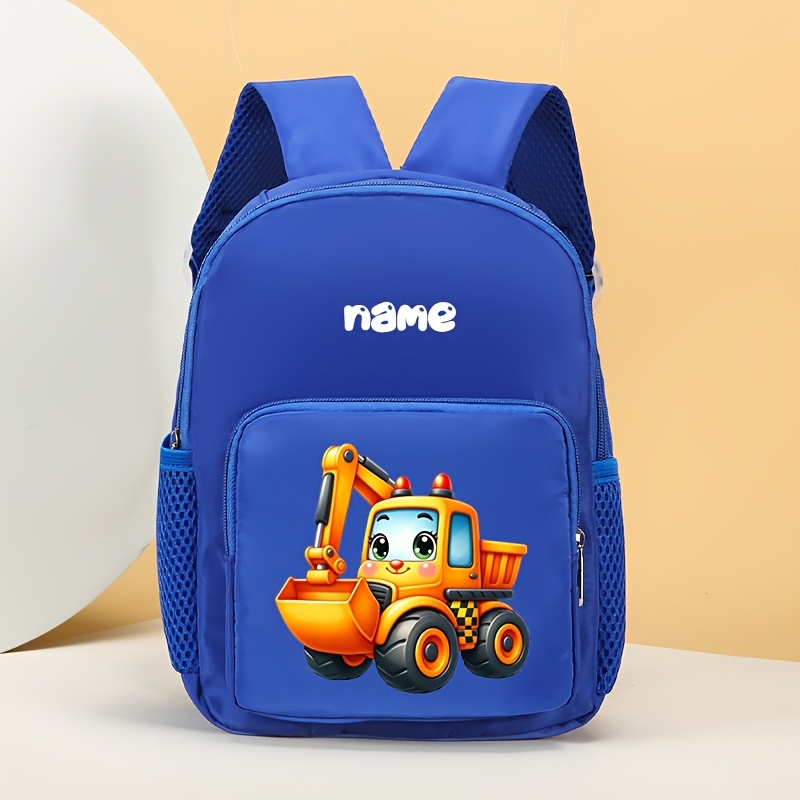 TEMU 1pc Customizable, Personalized Name, Easy Lightweight Student Backpack, Cute Style Construction Vehicle Series Print,