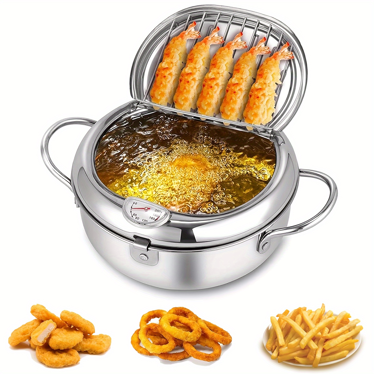 

Stainless Steel Deep Fryer For And , 114.97 Oz, With Thermometer And Lid - Holiday Entertaining And Gifting!