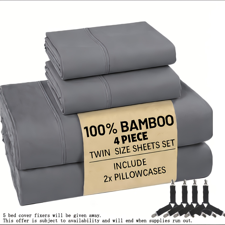 TEMU 4pcs Cooling Summer Bedding With Fitted Sheet Fasteners, Ultra Soft Breathable Bamboo Fabric Bedding, 16" Deep Pocket For Queen King Full Size,