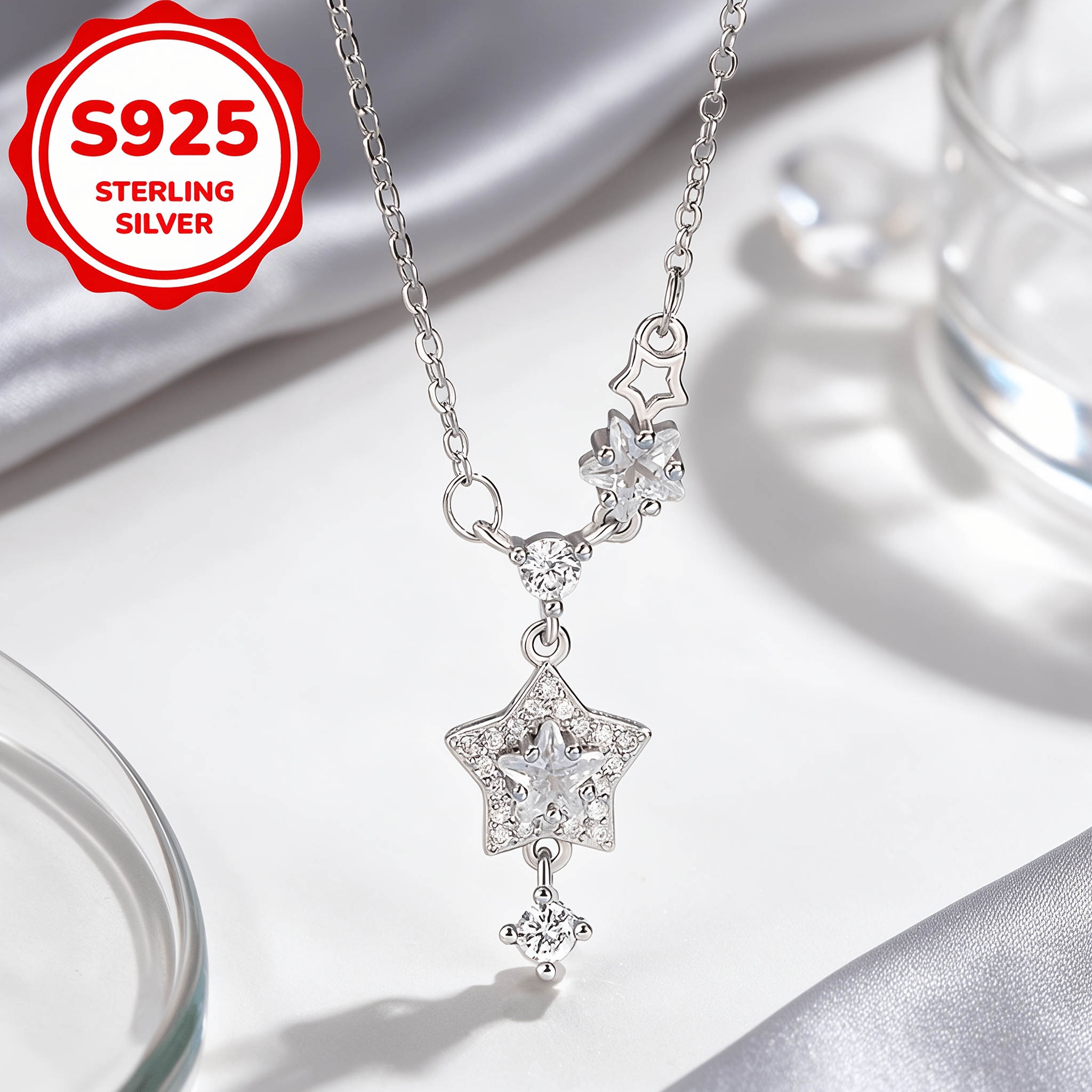 Women's 925 Silver Star Tassel Pendant Necklace, Minimalist Design