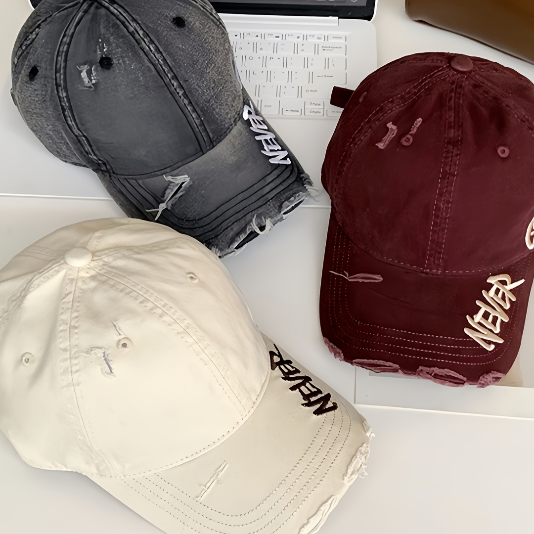 1pc a Distressed American-Style Baseball Cap Featuring Side Embroidery And a Curved Brim, a Versatile Duckbill Hat for Streetwear