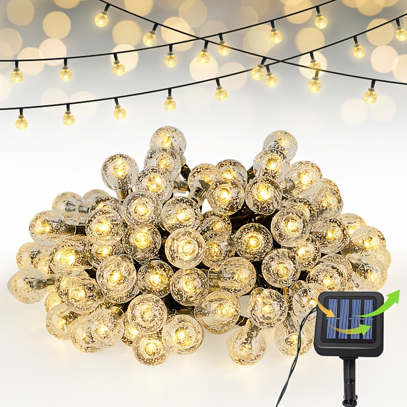 

Led Solar String Lights, 8 , Spherical Crystal Lamp, Plastic & Copper, Solar-powered With Lithium Battery, For Christmas, Garden, Camping, Tent, Party, Holiday Decor