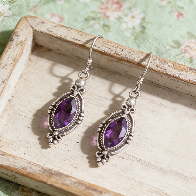 TEMU 2pcs Oval Purple Earrings, New Fashionable And Design, Men's And Women' Jewelry Gifts
