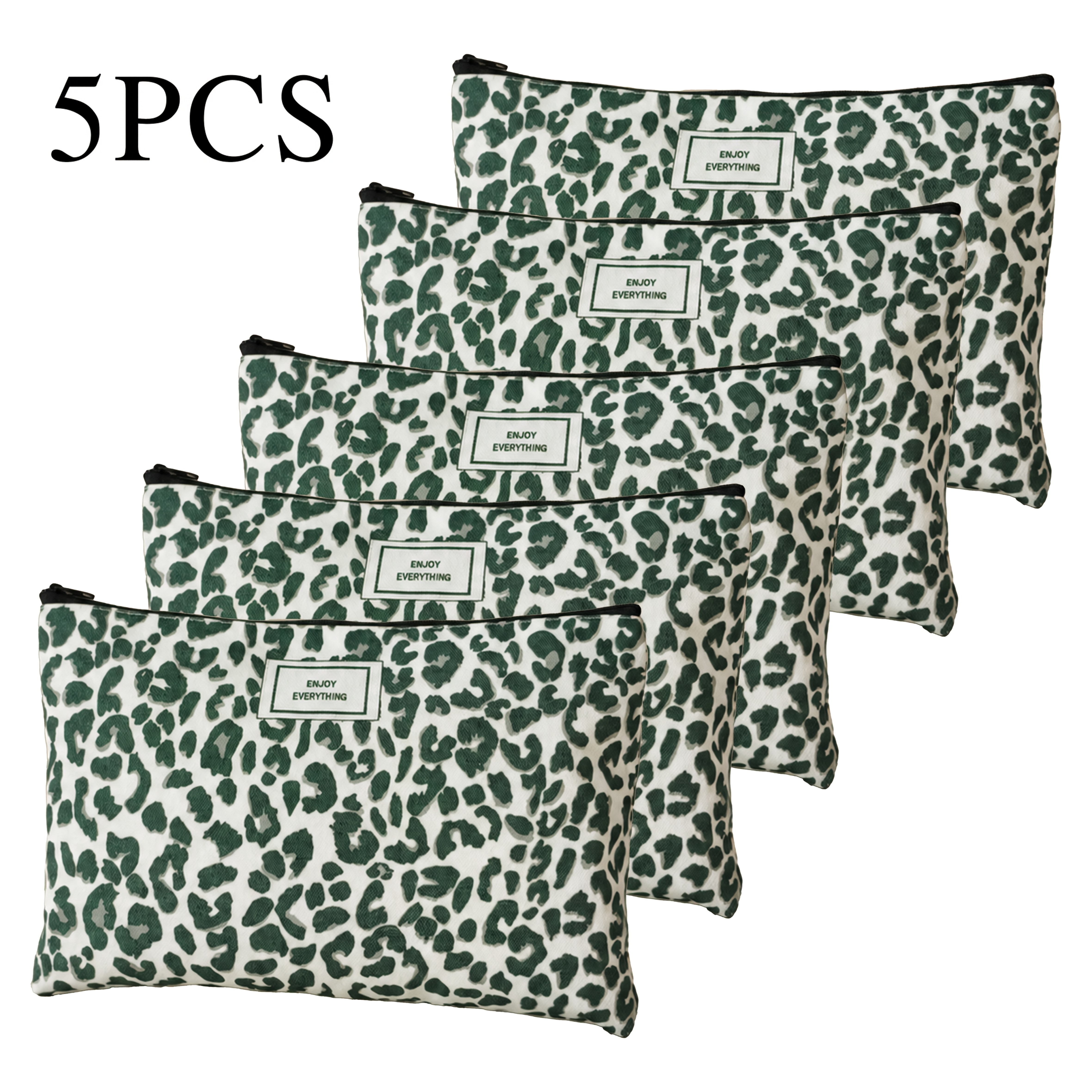 TEMU Confezione da 5 borse per trucco con stampa leopardata verde, borsa portaoggetti a grande capacit�, borsa da toilette da viaggio portatile,
