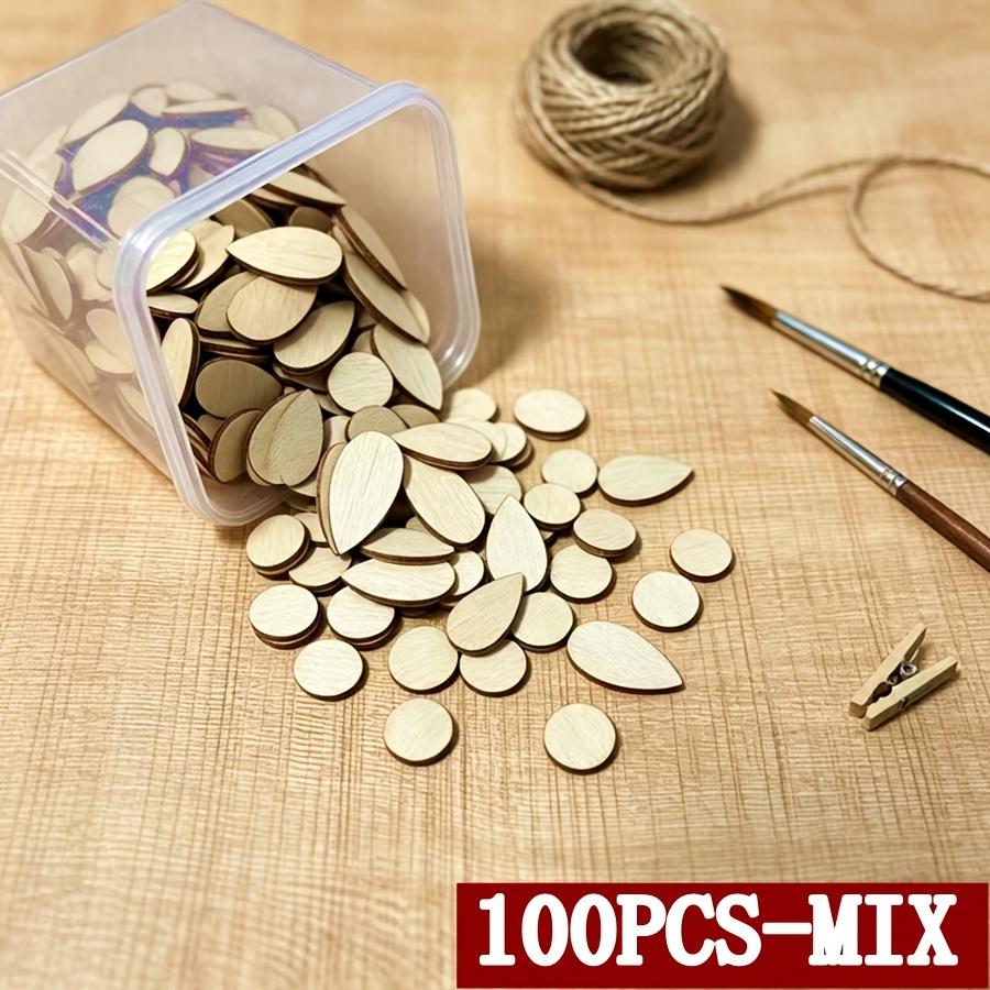 TEMU 100 pièces de décorations artisanales en bois à faire soi-même - Gouttelettes et ronds en bois adaptés pour Noël, mariages, anniversaires, fêtes