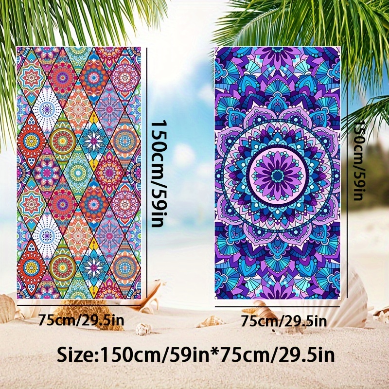 2 Piece Mandala Purple Beach Towels Microfiber Soft Absorbent_voghion.com
