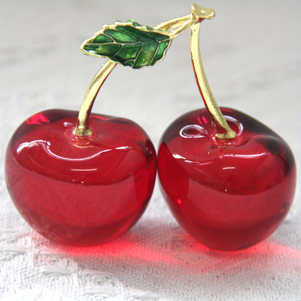 

1pc, Crystal Glass Cherry Figurine, Red Fruit Paperweight, Home Decor, Tabletop Centerpiece, Gift