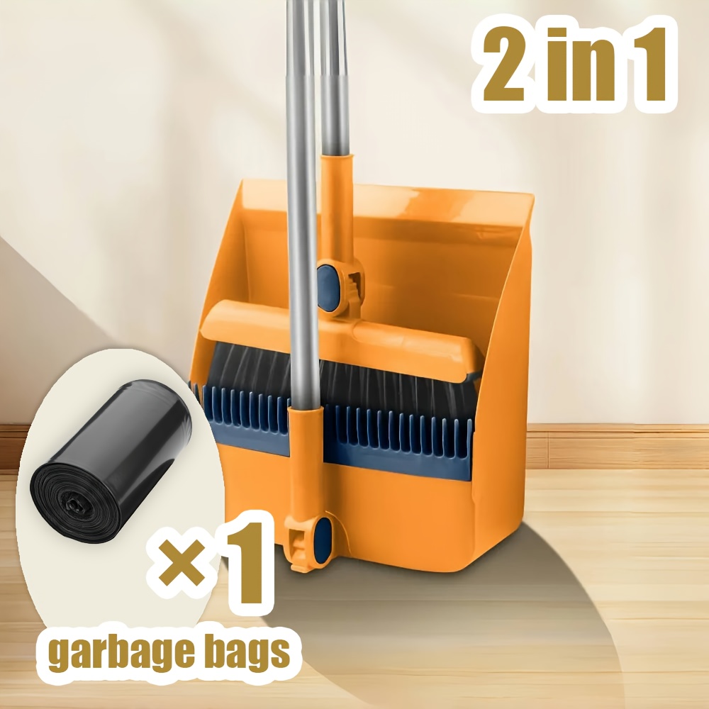 2pcs set of brand   in 1 rotatable and foldable magnetic suction broom dustpan sweeping set enlarged and thickened household broom living room bedroom pet hair cleaning broom non stick   blue orange white broom Product details 8