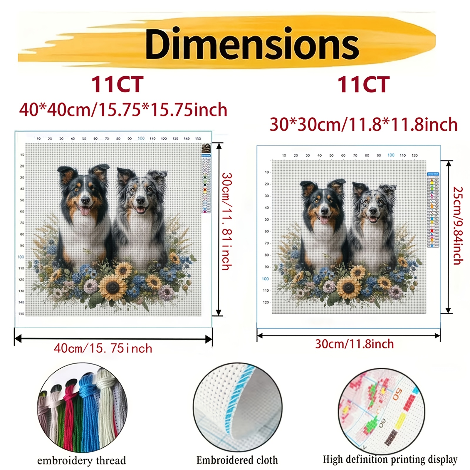 DIY Cross Stitch Kit - Smiling Dogs & Flowers Design for Beginners