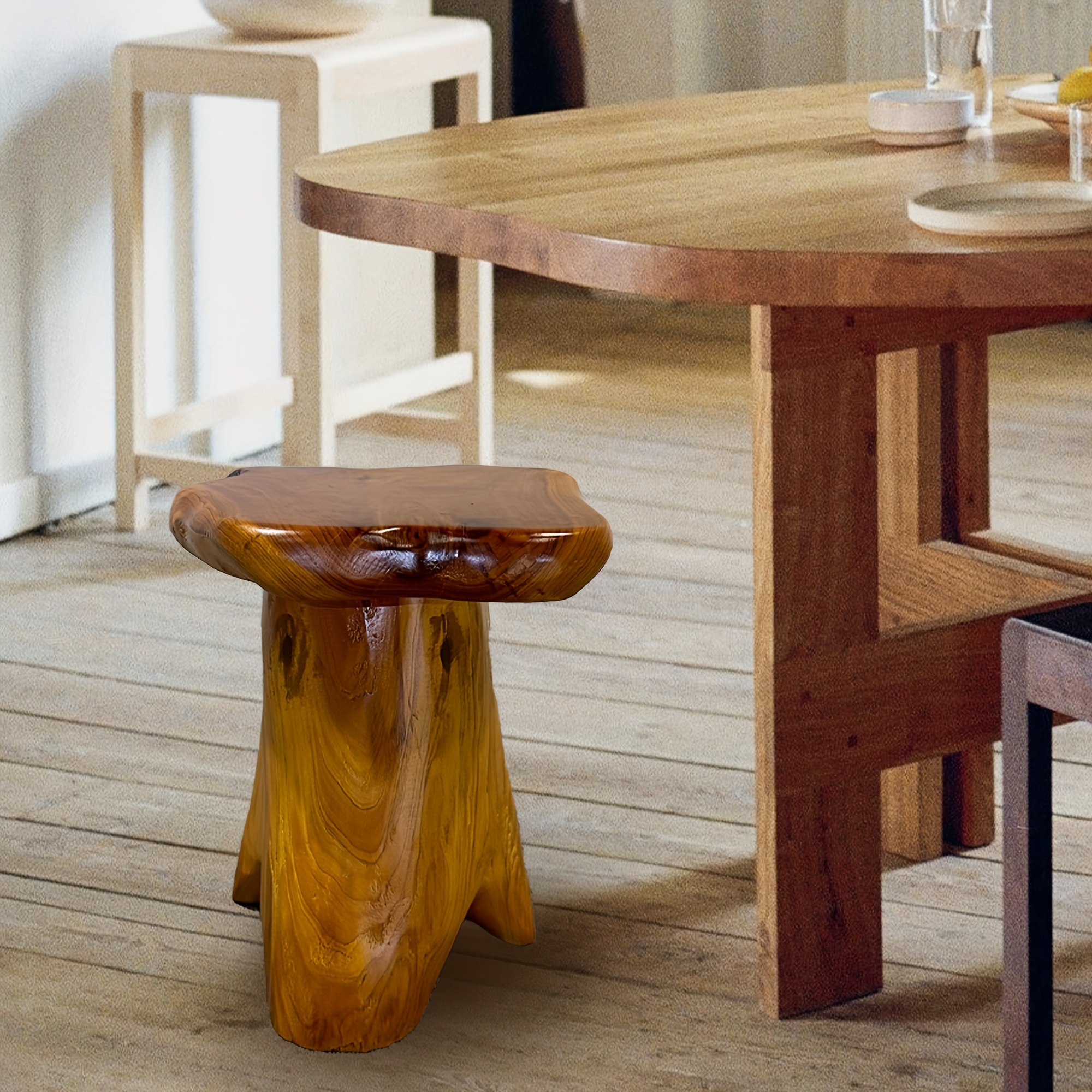 1pc Natural Edge Solid Fir Wood Stool - Rustic Tree Stump Design Indoor/Outdoor Side Table, 280lb Weight Capacity, High Quality Easy-Clean Surface, Versatile for Home, Restaurant, Patio, Living Room Decor, Indoor Outdoor Furniture | Natural Aesthetic | Durable Construction, Solid Wood Furniture