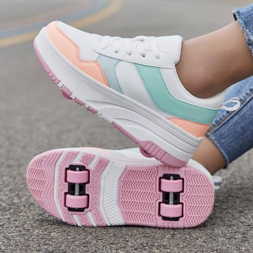 1 paar skateboard-mädchen schuhe kontrastfarbe sport outdoor mode ganzjahreszeit, abnehmbare dual-use mädchen skateboard schuhe laufschuhe