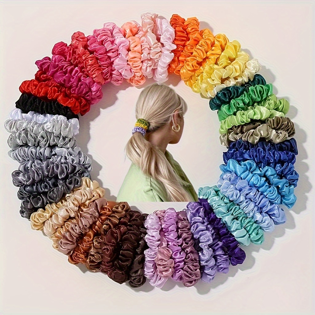 

30pcs Fabric Hair Scrunchies For Women - Cute & Sweet Solid Color Hair Ties, Premium Elastic Hair Bands, Assorted Colors, Suitable For Ages 14+, Bulk Set