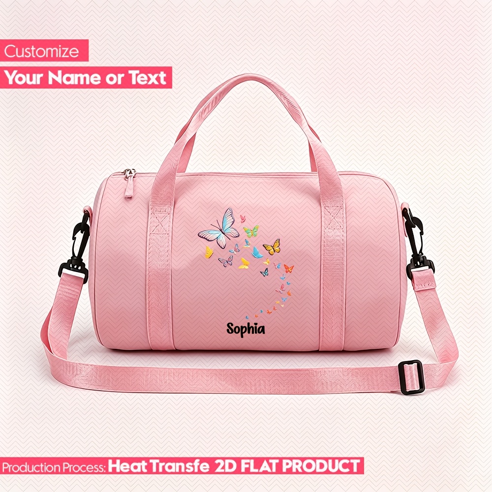 TEMU Custom Personalized Name Nylon Dance Bag, Preppy Style Gymnastics Duffel Bag With Adjustable Strap, Vibrant Print, Lightweight Durable Sports