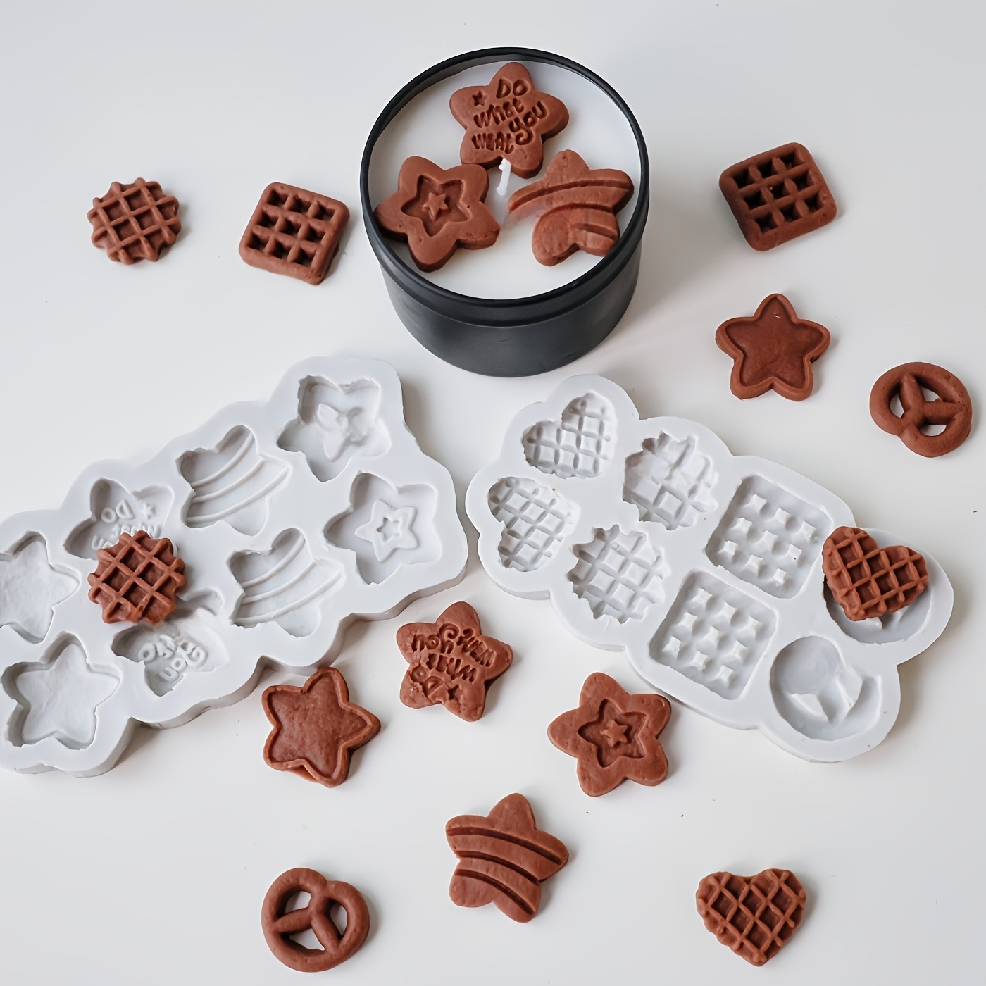 TEMU 2pcs Set Of Fondant Candle Silicone 3d Molds - Reusable High-temperature Silicone Star And Heart (similar) Molds, Easy Demolding, Suitable For