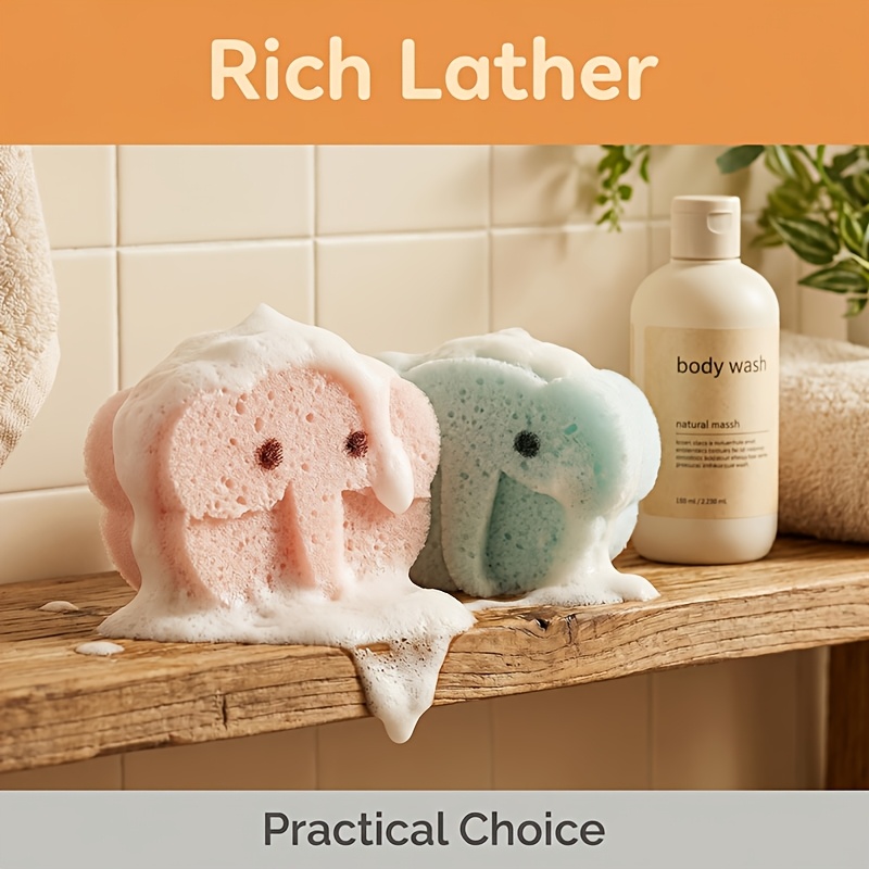 Macaron Elephant Bath Sponge, Soft Foaming Shower Pad
