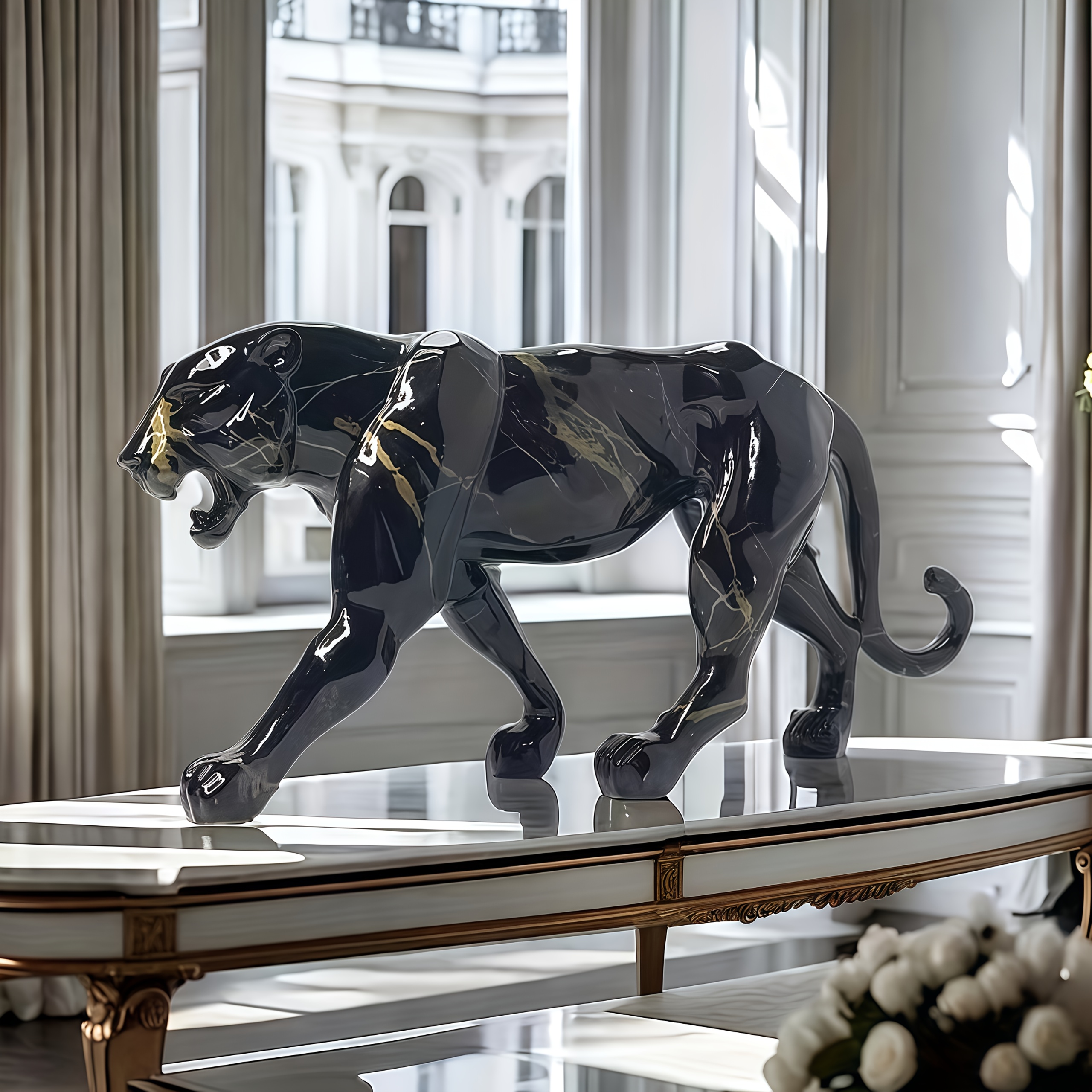 1 stuk Creatief Zwarte Panter Beeld - Artistiek Luipaardprint Beeld Geschikt voor Thuis- en Kantoordecoratie, Perfect voor in de Woonkamer, TV-meubel of Entree - Een Ideaal Cadeau voor Kerstmis, Nieuwjaar, Valentijnsdag